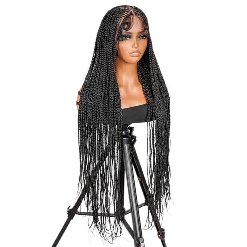 SUPERNOVA Special Top Design Full Lace Box Braided Wig Handmade Knotless Braided Wigs For Black Women Synthetic Hair Boho Braids Wig Lightweight & Natural Look Baby Hair Around 36 Inch