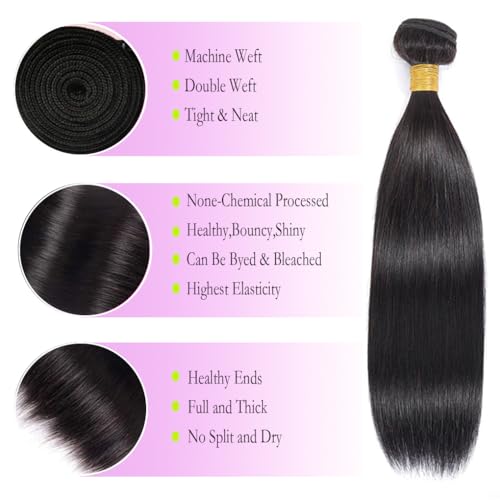Straight Human Hair Bundles,Brazilian Virgin Human Hair Bundles Straight,100% Unprocessed Raw Human Hair Straight Bundles 18 Inch, No shedding No Tangle Double Strong Weft Natural Color