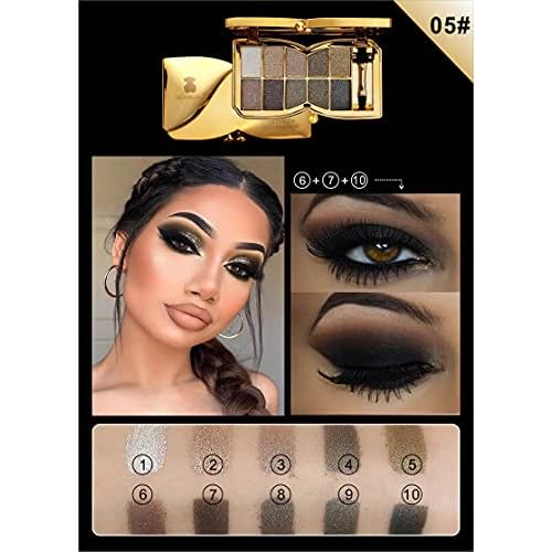 Glitter Eyeshadow Palette, 10 Colors Sparkle Shimmer & Matte Eye Shadow Highly Pigmented Waterproof Long Lasting Makeup Set (Color 5)