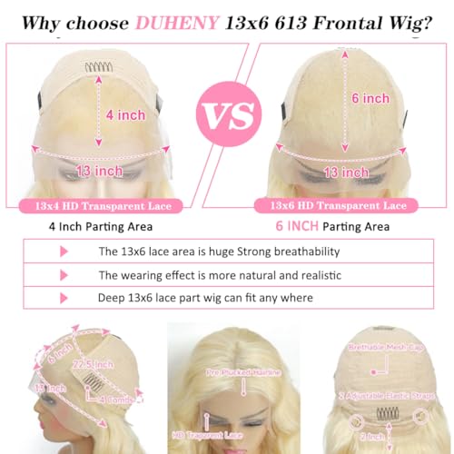 613 Lace Front Wig Human Hair 200% Density Blonde wig Human Hair 13x6 Body Wave Blonde Wigs for Women Brazilian Virgin HD Transparent Lace Front Wigs Pre Plucked 30 Inch