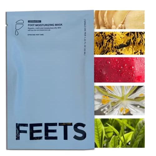 FEETS Hydrating Foot Mask with Tea Tree and Peppermint (3-Pack) | Perfect for Men and Women | Deeply Moisturizes Full Foot and Heel | Ultra Hydrating | Soften Calluses, Nourish Heels, and Cool Feel