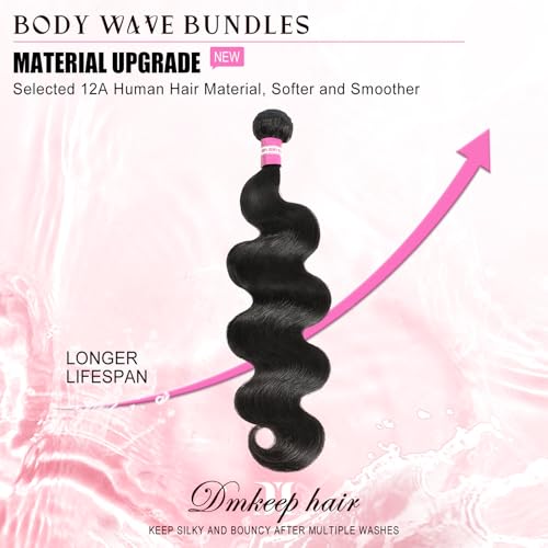 DMKEEP Body Wave Bundles Human Hair 40 Inch Single Bundle 100% Unprocessed 12A Brazilian Raw Virgin Hair Quick Weave Human Hair Extensions Natural Color