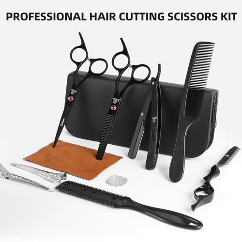 6.5 inch Hair Cutting Scissors Set with Razor, Professional Barber Hairdressing Texturizing Salon Haircut Scissor Japanese Stainless Steel