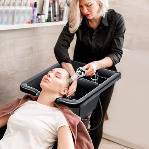 Shampoo Bowl for Salons, Black ABS Plastic Shampoo Sink for Home, Easy to Clean and Install Salon Shampoo Bowls for Hair Stylist