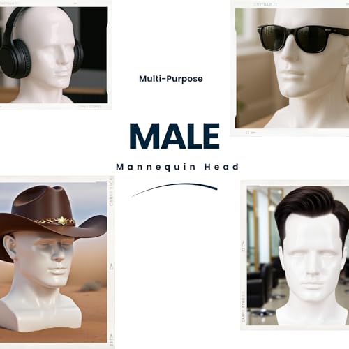 Male Mannequin Head ? 13.7¡± Bright White Wig Stand for Hats, Wigs, Headphone, Glasses ? Great for Styling, Display & Storage (Bright White, 13.7)