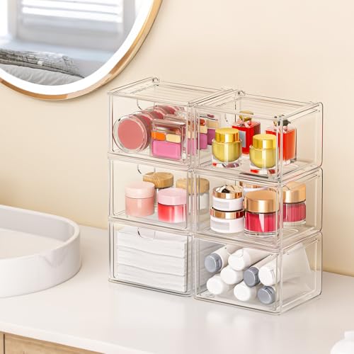 Stackable Stroage Drawers, Acrylic Makeup Organizer, Plastic Storage Bins For Vanity, Undersink, Kitchen Cabinets, Pantry, Home Organization ? Clear