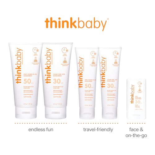 Thinkbaby SPF 50+ Baby Sunscreen, 3 Oz. ? Safe, Natural Mineral Sun Cream for Babies - Water Resistant, Broad Spectrum UVA/UVB Sun Protection ? Vegan Sunscreen for Kids