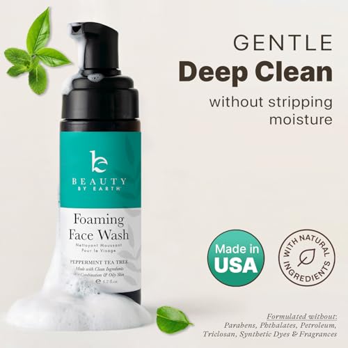 Beauty by Earth Foaming Face Wash Cleanser ? Natural & Organic Ingredients, Vegan Facial Wash, Gentle Daily Cleanser for Sensitive, Oily & Acne Prone Skin, Made in USA