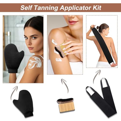 3 in 1 Self Tanning Mitts Self Tanner Mitt Tanning Glove Self Tan Mitt Back Self Tanning Brush for Self Tanner Brush Self Tanner Back Applicator Back Tanning Applicator