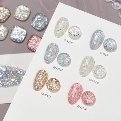 GAOY Chrome Platinum Glitter Gel Nail Polish Set, 6 Colors Including Sparkly Shiny Black Silver Pink Gel Polish Kit UV LED Soak Off Home DIY Manicure Nail Salon Varnish