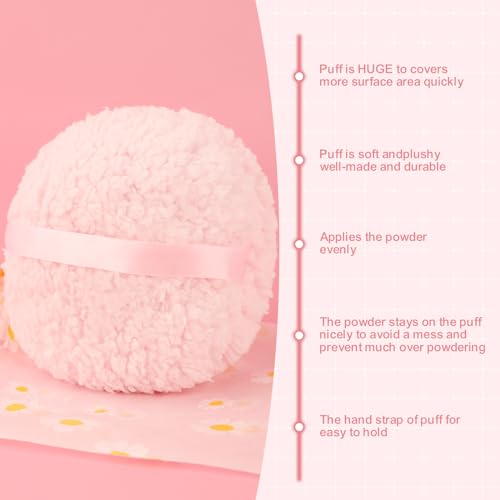 WSYUB Powder Puff, 6" Body Powder Puff, Powder Puff for Body, Body Powder Puffs and Container, Fluffy Soft Large,Pink