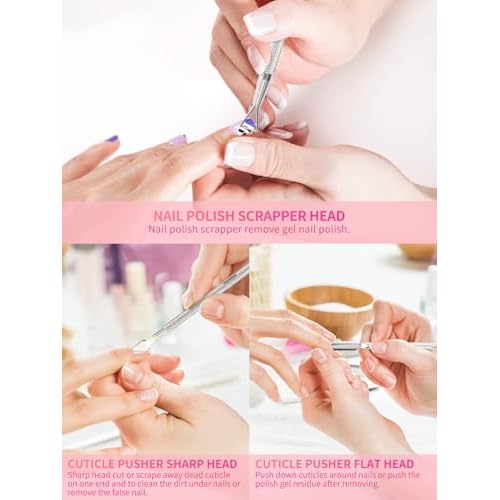 Nail Soaking Bowl, 2PCS Soak Off Gel Polish Dip Powder Remover Manicure Bowl with Triangle Cuticle Peeler and Stainless Steel Cuticle Pusher Nail Art Tool (Pink)