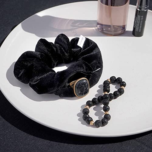 Women's Velvet Hair Scrunchie with Hidden Zipper Pocket, Black, 1 Count - Great for Gifts and Stocking Stuffers