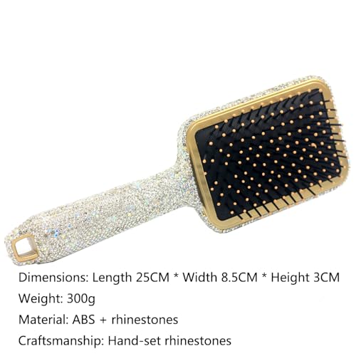 Hair Brush - Detangle Hair and Comb, Massage Cushion, Anti-static, Smooth and Sleek Hair, Luxury Rhinestone Design Suitable for Women (Square01 Silver)