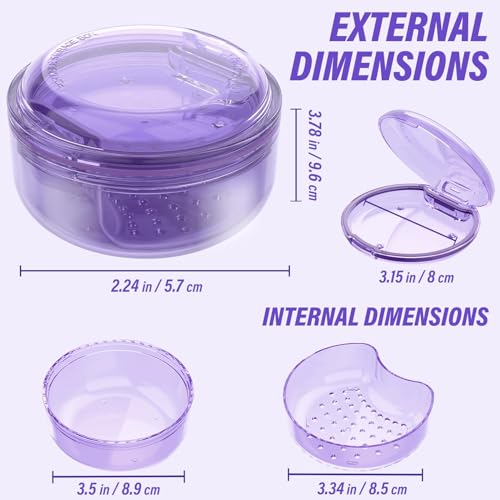 Denture Case, 2PCS Retainer Case with Strainer Basket, 2 in 1 Denture Bath Case No-Leak Retainer Cleaner Case, Retainer Holder for Travel, Mouth Guard Case for Dentures, Clear Braces, Night Guard