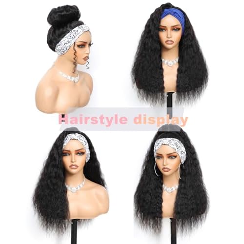 Headband Wig Human Hair Super Wave 24 inch None Lace Front Wig Human Hair Machine Made Wigs Glueless Water Wave Hair Headband Wigs for Black Women Human Hair Natural Color