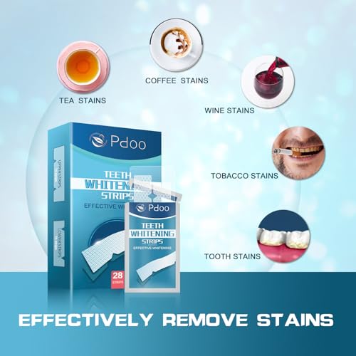 Teeth Whitening Strip 14 Treatments - Whitening Strips for Sensitive People, Fast Remove Smoking, Coffee, Wine Stains, Teeth Brightening Kit Pack of 28 Non-Slip Strips