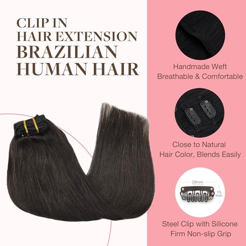 GOO GOO Clip in Hair Extensions Real Human Hair, Remy Human Hair Extensions Clip ins for Women, Natural Human Hair, 20inch 120g 7Pcs, 2 Dark Brown