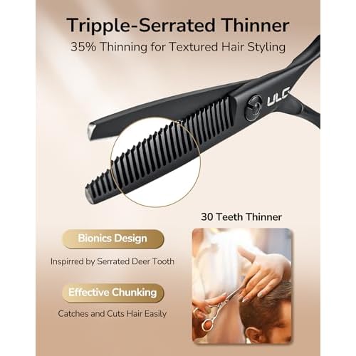 ULG Texturizing Shears ? Professional Stainless Steel, Ergonomic Offset Handles, Teflon Coated, Deer Tooth Blades for Precise Thinning and Layering, Ideal for Stylists and Barbers