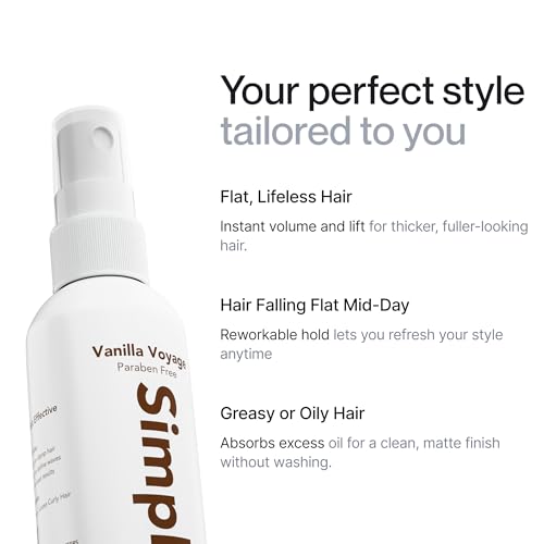 Simpletics Himalayan Sea Salt Hair Spray (Vanilla Scent) ? Natural 5-Ingredient Formula for Beach Waves & Volume ? Light Hold, Non-Greasy, Paraben & Sulfate Free ? Unisex 8 fl oz