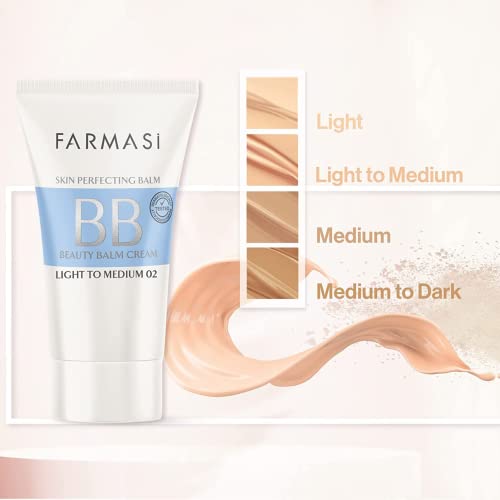 FARMASi Make Up BB Cream Beauty Balm, Full-Coverage Foundation, Concealer, Moisturizer BB Cream for All Skin Types, 1.7 fl. oz. / 50 ml (Light to medium)