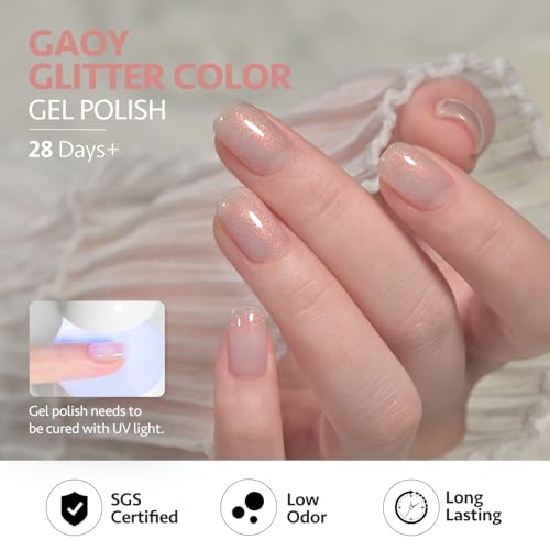 GAOY Shimmer Gel Nail Polish, 16ml Clear Glitter Gel Polish, UV Light Cure for Nail Art DIY at Home, 3023 Aqua Glimmer