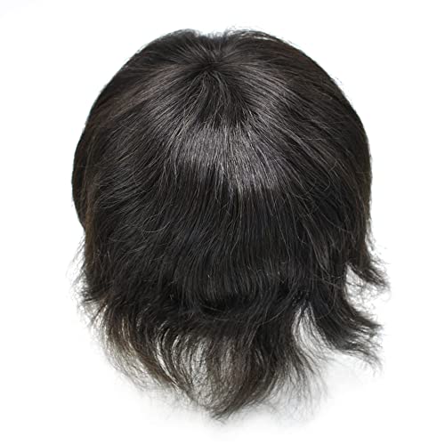 Toupee For Men Full Poly Mens Toupee Human Hair Pieces For Men Hair Replacement System Hairpieces For Men Protesis Capilar Para Hombre 8x10#1B OFF BLACK 120% Density