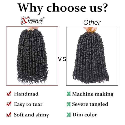 Xtrend 8 Packs Passion Twist Crochet Hair 10 Inch Pre Twisted Natural Black Passion Twist Hair,Pre-looped Crochet Braids Hair For Women Bohemian Synthetic Passion Braiding Hair Extension (8packs, 1B#)