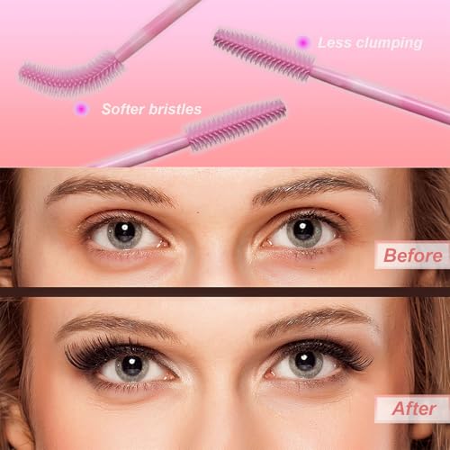Upgrade Silicone Mascara Wands, Disposable Mascara Wand, Silicone Spoolies, Soft Lash Spoolies Brush for Eyelash Extensions, Lift and Brow Two-toned Pole(50Pcs)