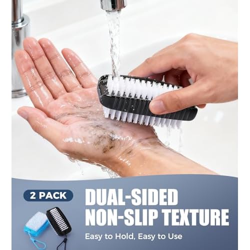 Nail Brush for Cleaning Fingernails, Larbois 2 Pack Two-Sided Extra-Wide Fingernail Brush for Cleaning Stiff Bristles Nail Scrubber Brush Mechanic Hand Scrub Brush with Hanging Rope