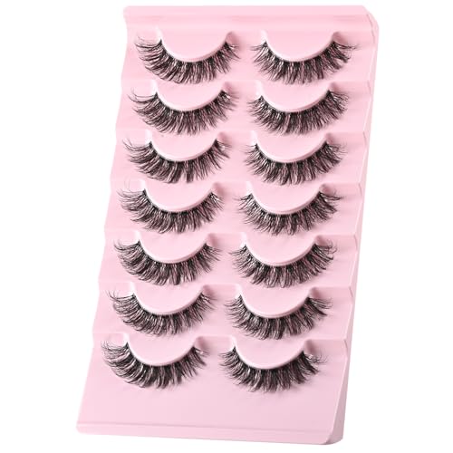 FARRED Cat Eye Lashes Natural Eyelashes Short Wispy Lash Strips Volume False Eyelash Cateye Medium Length Fake Lashes Natural Looking Hybrid Clusters Full Strip Lashes (A1 | 8-14MM)
