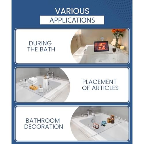 Acrylic Bathtub Tray Clear Bathtub Caddy Bath Tray Table for Tub Luxury Spa with Book and Wine Glass Holder Bathroom Accessories for Bathroom Decoration, Transparent 39.3inch