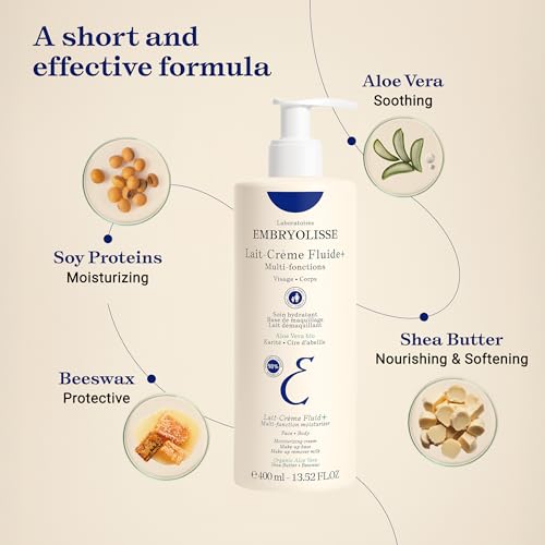 Embryolisse Lait-Cr?me Fluid+ Face & Body Cream, Multi-Use Lightweight Moisturizer with Shea Butter & Aloe Vera. Fast Absorbing, For All Skin Types