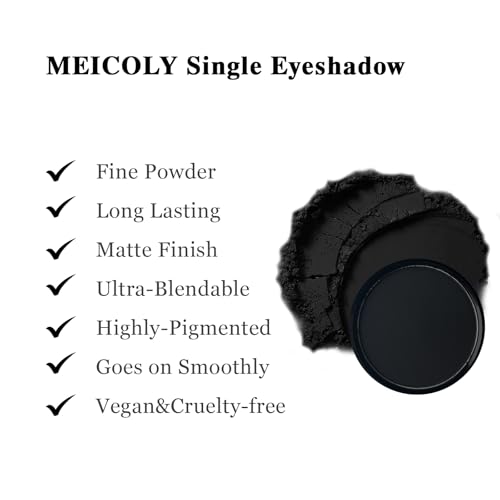MEICOLY Black Eye Shadow with Mirror,Matte Single Eyeshadow for Halloween Elphaba Makeup,Pressed Powder Eyeshadow Makeup,Matte Shade Eyelid Color Eye Makeup for Women,High Pigment,Long Wear,Waterproof