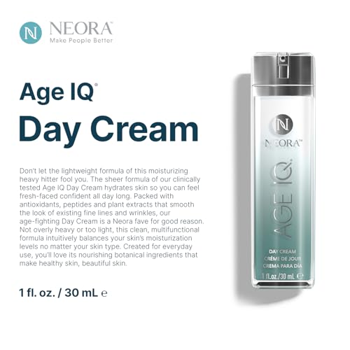 NEORA Age IQ - Day Cream with Bidens Pilosa, Peptides, Vitamin C & Jojoba - Hydrates, Smooths Fine Lines, Supports Radiance for All Skin Types -1 fl.oz.