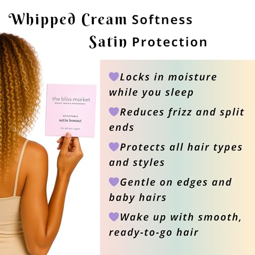 XL Satin Bonnet for Curly & Natural Hair - Double Layer Sleep Cap with Adjustable Tie Band for Women