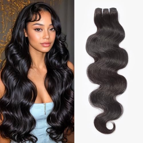 Wequeen 16A Body Wave Human Hair Bundles 22 Inch 100% Unprocessed Brazilian Virgin Hair Quick Weave Bundles Human Hair Extensions Real Human Hair, Natural Black