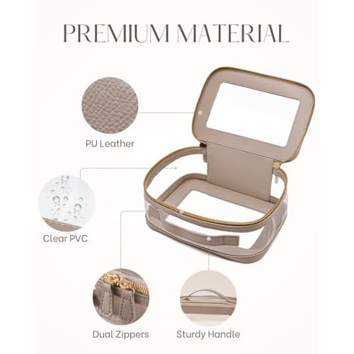Clear Cosmetic Bag Set for Women Makeup Bag with Handle, 3 Pcs Travel Toiletry Bag Transparent Cosmetic Case Portable Make Up Organizer Bag for Essentials (Stone, Mini+S+L)