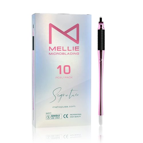 Mellie's Signature Microblading Eyebrow Pen (Pack of 10) - Disposable Microblading Pen with Sterilized Blade, Comfortable Rubber Grip and Pigment Sponge for Flawless Bro (U18 NANO .15mm, Neon)
