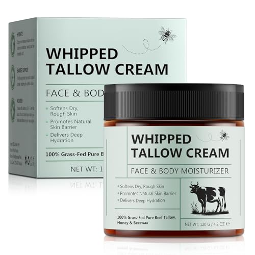 Beef Tallow for Skin, Tallow and Honey Balm, Natural Whipped Tallow Cream for Face & Body Moisturizer, Tallow Cream with Honey & Beeswax, Body Lotion Skin Care for Sensitive Skin, 4.2 oz