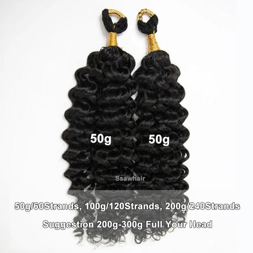 Spanish Curly Feather Crochet Boho Hair For Braiding Pre-Separated Water Wave Human Hair Long Cord Pre-Looped Reusable Feather Crochet Hair Extensions 14Inch 100g 120Strands
