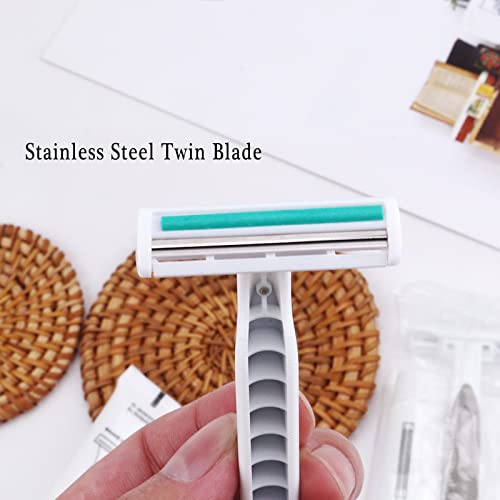 Disposable Razors in Bulk Pack of 30,Gray Bulk Razors Disposable Individually Wrapped Twin Blade Disposable Shaving Razors with Shaving Cream and Clear Cap Set for Homeless,Hotel,Charity,Travel