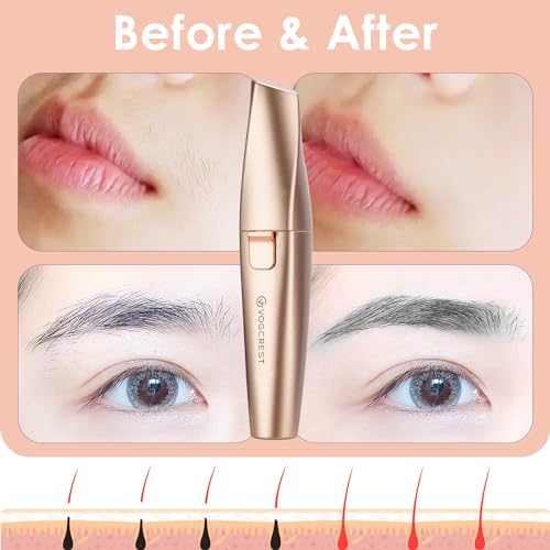 VG VOGCREST Eyebrow & Facial Trimmer: 2 in1 Rechargeable Facial Hair Removal & Eyebrow Shaver - Body Razor with Built-in LED Light (Rose Gold)