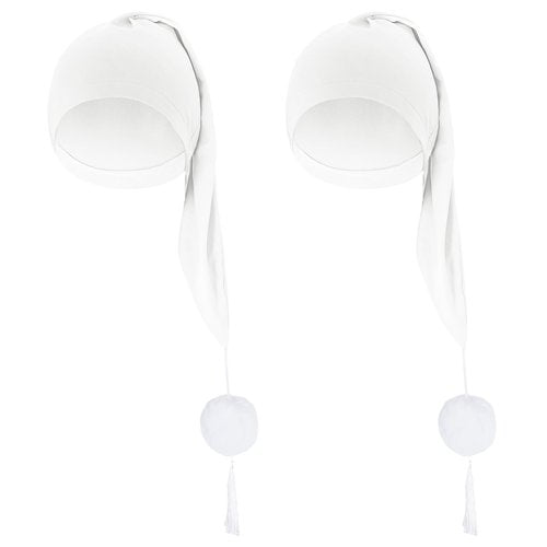 cnomg 2pcs Men's Night Sleeping Cap Adjustable Pajama Cap with Pom Ball and Tassel Women Daily Use (US, Alpha, Medium, White,white)