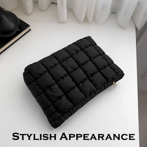 Puffy Quilted Makeup Bag for Women, Cosmetic Bag, Travel Toiletry Organizer Pouch Clutch (black)