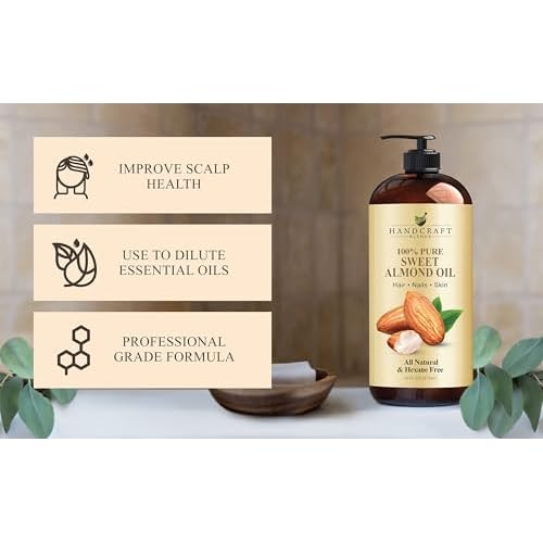 Handcraft Blends Sweet Almond Oil - 16 Fl Oz - 100% Pure and Natural - Premium Grade Carrier Oil for Skin and Hair - Hair and Body - Massage - Hexane-Free