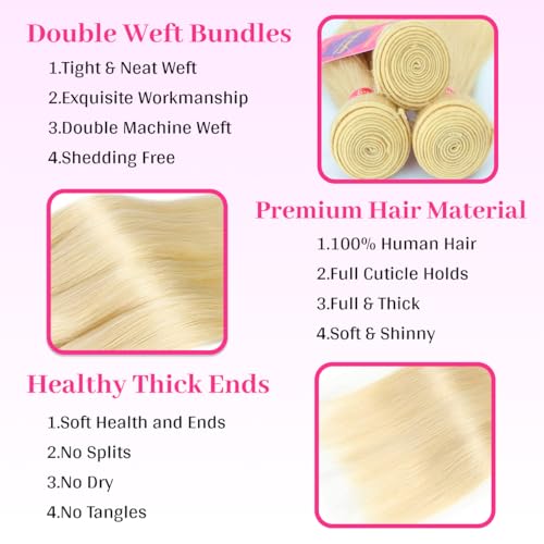 613 Bundles Human Hair 22 24 26 Inch Blonde straight bundles 100% Unprocessed 14A Grade Virgin Human Hair 3 Bundles 613 Straight Weave Extensions