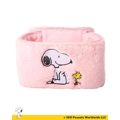 Peanuts Snoopy Pink Make Up Bag Official License, Plush Woodstock and Snoopy Cosmetic Bag with Zip Closure, Cute Makeup Bag