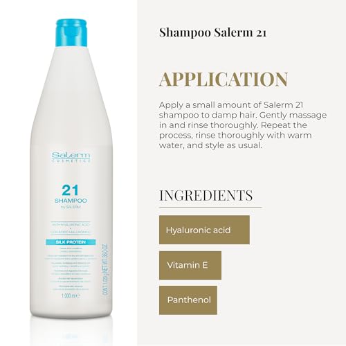 Salerm - Hydrating Shampoo 21 Silk Protein - 1000 ml - for Dry and Damaged Hair - with Silk Proteins - Nourishes, Repairs, and Revitalizes Hair - Heat Protection