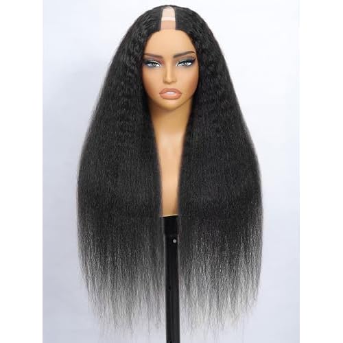 DMKEEP Kinky Straight U Part Human Hair Wig 12A Upgraded Glueless Full Head Clip in U Part Wigs for Women 22 Inch